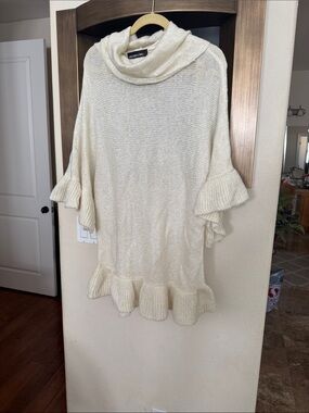 Colleen Lopez Cream Cowl Neck Ruffle Sweater